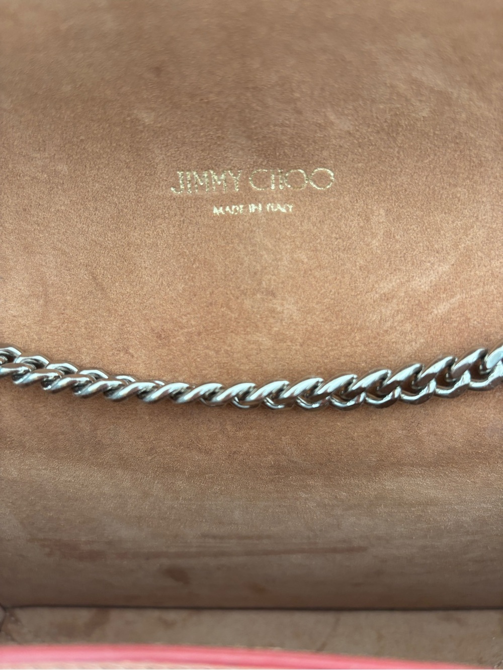 Jimmy Choo Peach Leather Crossbody with Silver Chain - Picture 9 of 12